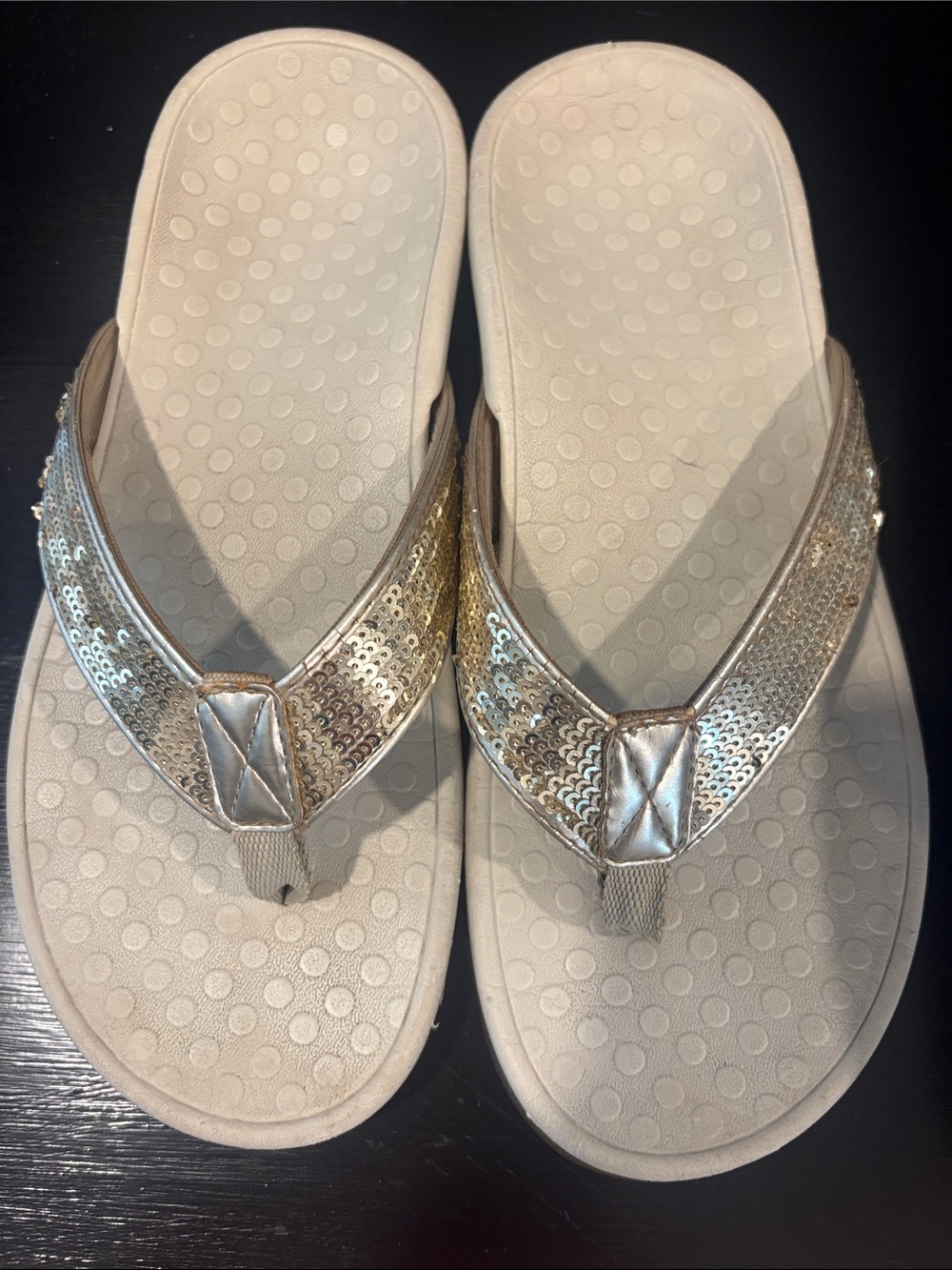 Vionic Gold Sequin Thong Sandals
